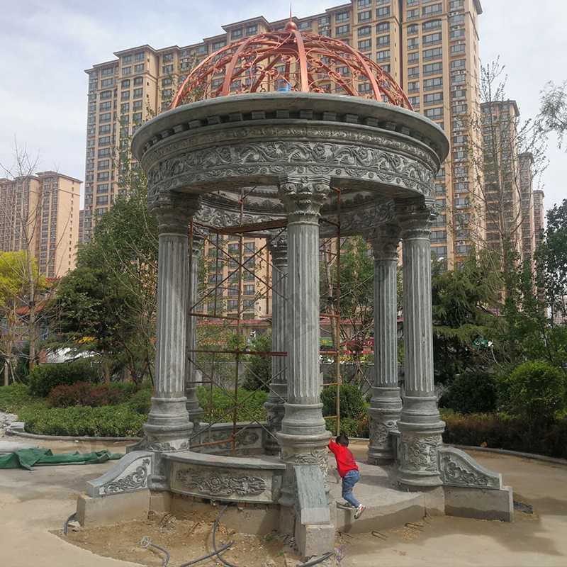 景觀涼亭廠家，園林小區(qū)景觀亭子，大理石石材涼亭