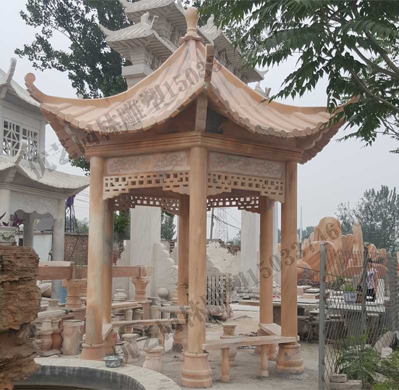 中式大理石涼亭，石雕景觀亭子，石雕六角亭子廠家