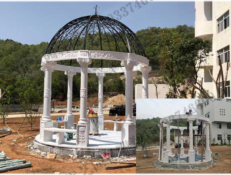石雕涼亭案例，景觀涼亭怎樣安裝，石雕涼亭定制工廠