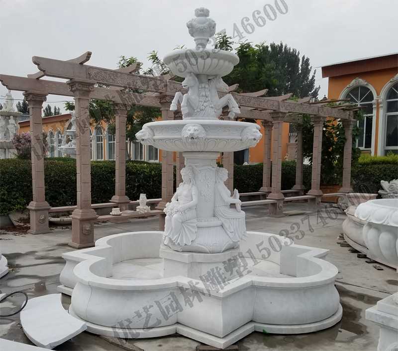 大理石噴泉，歐式人物動物噴泉，室外景觀噴泉定制