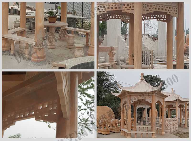 中式大理石涼亭，石雕六角亭子細(xì)節(jié)圖，定制中式景觀涼亭