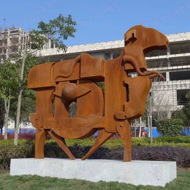 耐候鋼雕塑，抽象牛耐候鋼擺件